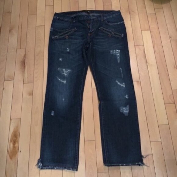 𝅺JUST Cavalli men dark blue straight leg distressed jeans size 33 47 - Picture 2 of 16